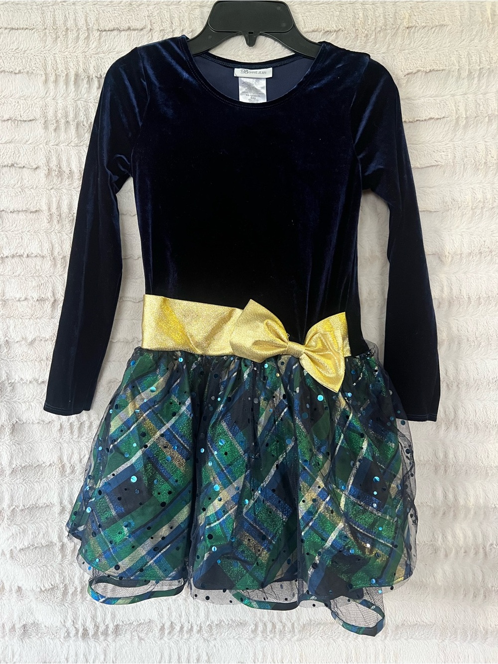 Bonnie Jean Navy Velvet Dress with Gold Accent